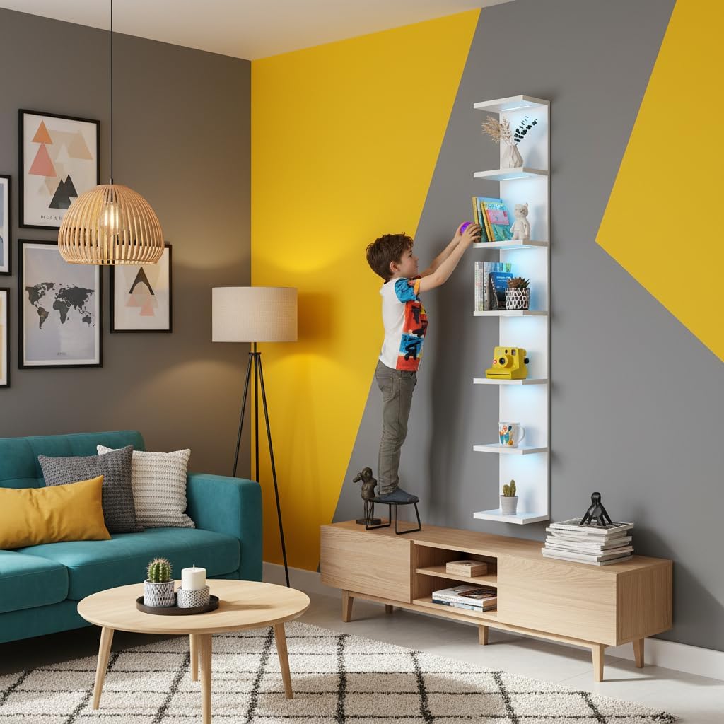 VIWODS 7 Tier Wall Shelf with RGB Lights, White
