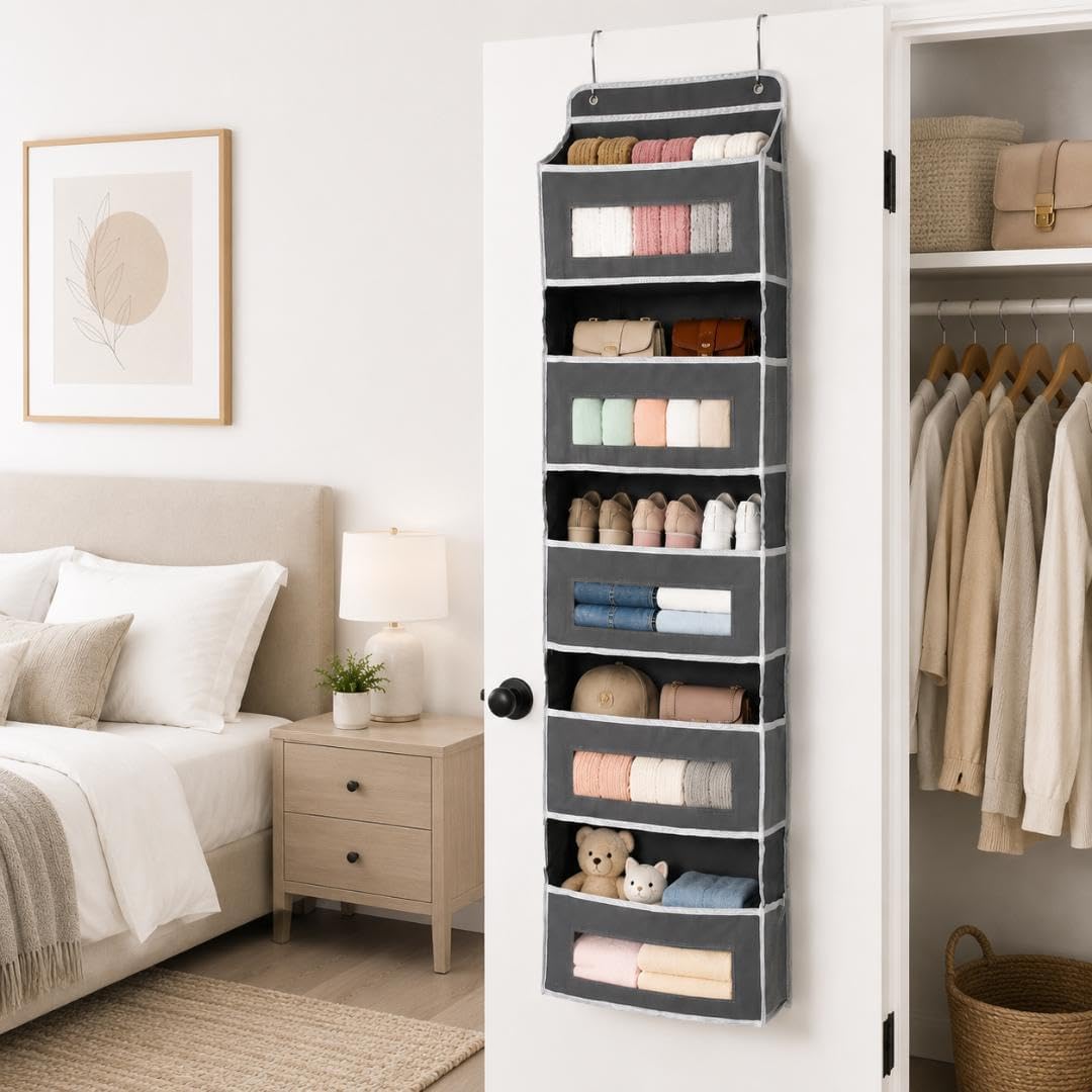 Over The Door Organizer for Bedroom Closet, Pantry, Bathroom, 5-Tier