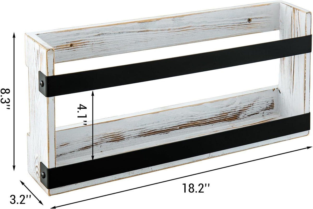 MyGift Magazine Rack, Whitewashed Wood & Black Metal, Wall-Mounted Display