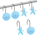 Seashell Shower Curtain Hooks, 12PCS Stainless Steel Anti Rust Starfish and Seashell Decorative Shower Hooks Ocean Theme Shower Curtain Hooks for Home Bathroom (Blue Seashell)