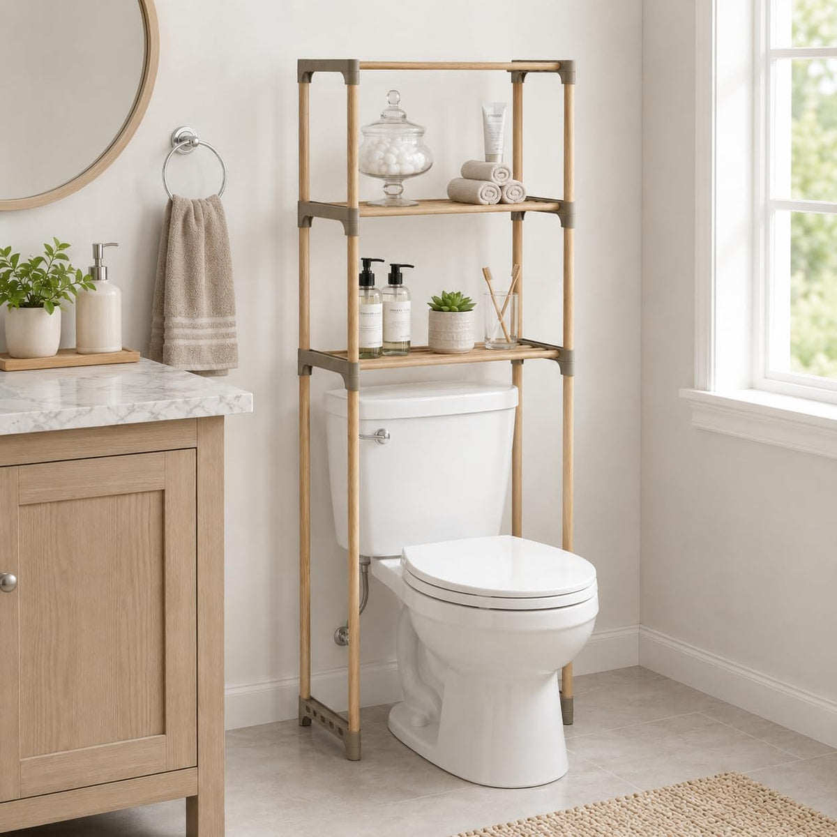 Honey-Can-Do Over-the-Toilet Bathroom Storage Shelf, Wood, Natural, 3-Tier