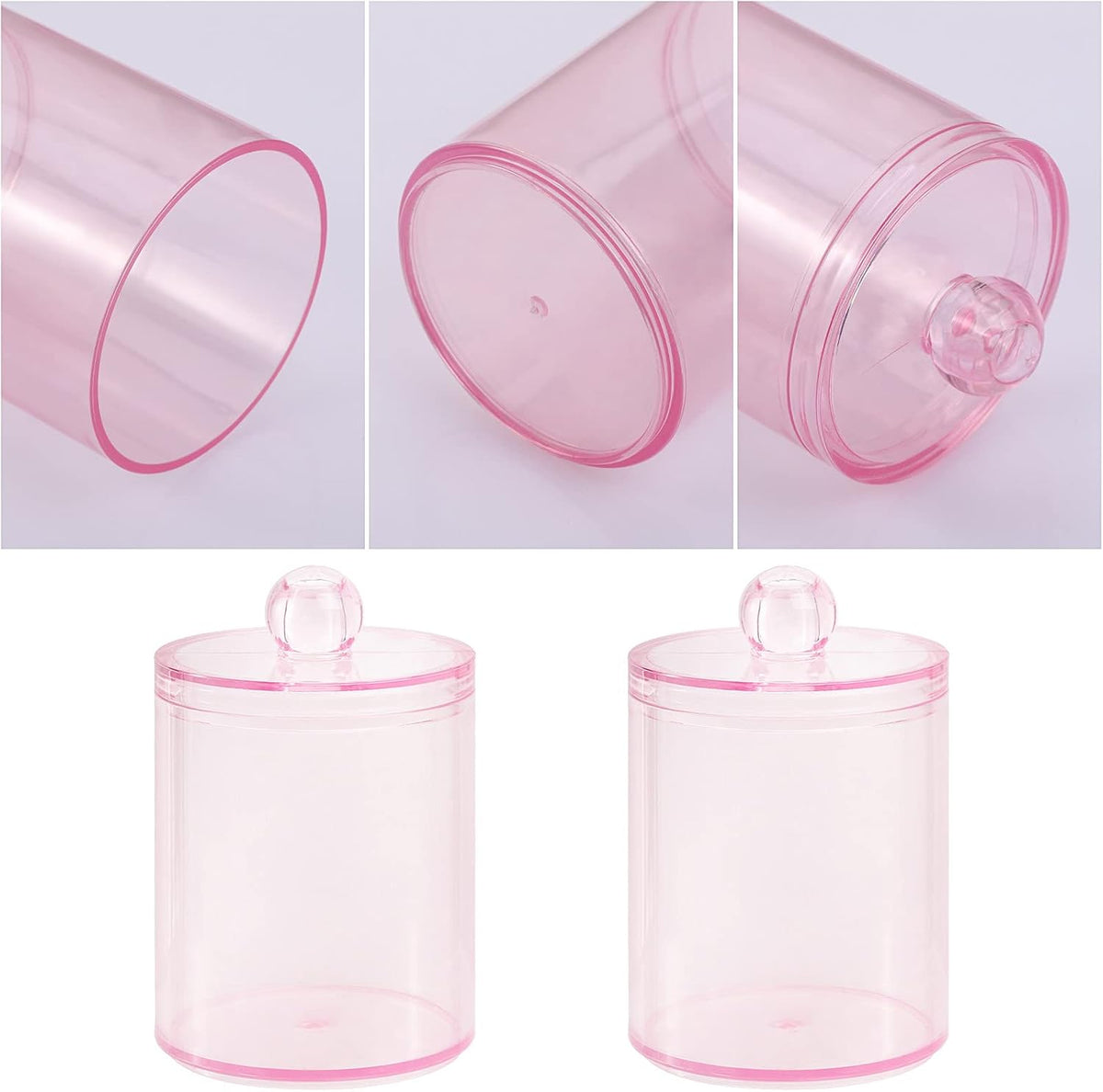 Tbestmax 2 Pack Qtip Holder Bathroom Jars Canisters for Cotton Ball Swab Pad Storage Dispenzer, Pink 10-Ounce
