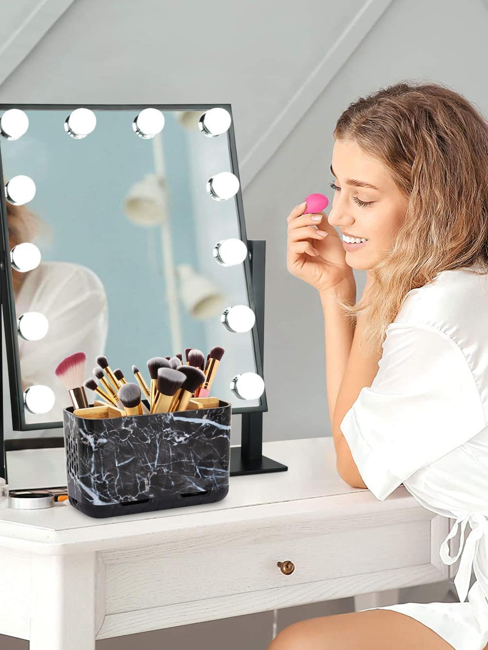 GFWARE Marble Toothbrush Holders with Drainage, Bathroom Organizer, Large