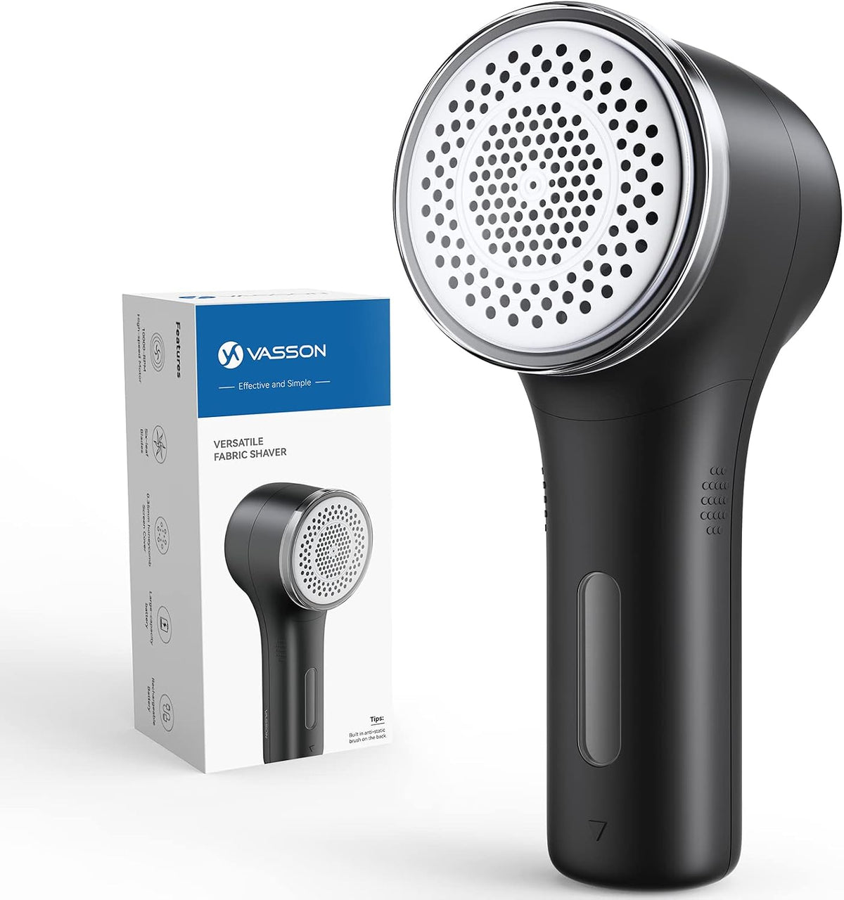 VASSON Fabric Shaver, Sweater Shavers to Remove Pilling, High-Perf Defuzzer, Rechargeable Electric Lint Shaver for Fuzz and Lint Balls from Clothing, Upholstery, Bedding (Black)