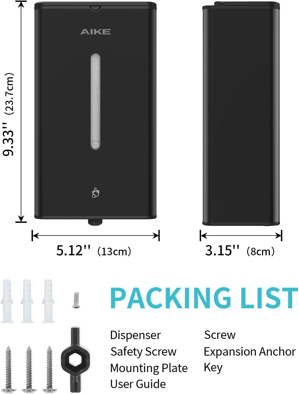 AIKE Automatic Foam Soap Dispenser 33.8oz for Bathroom,Matteblack AK1207FA
