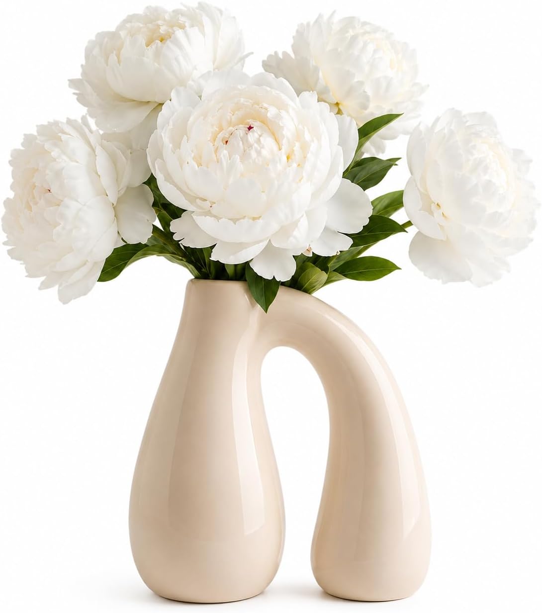 Cream White Ceramic Vase for Pampas, Boho Shelf & Table Decor