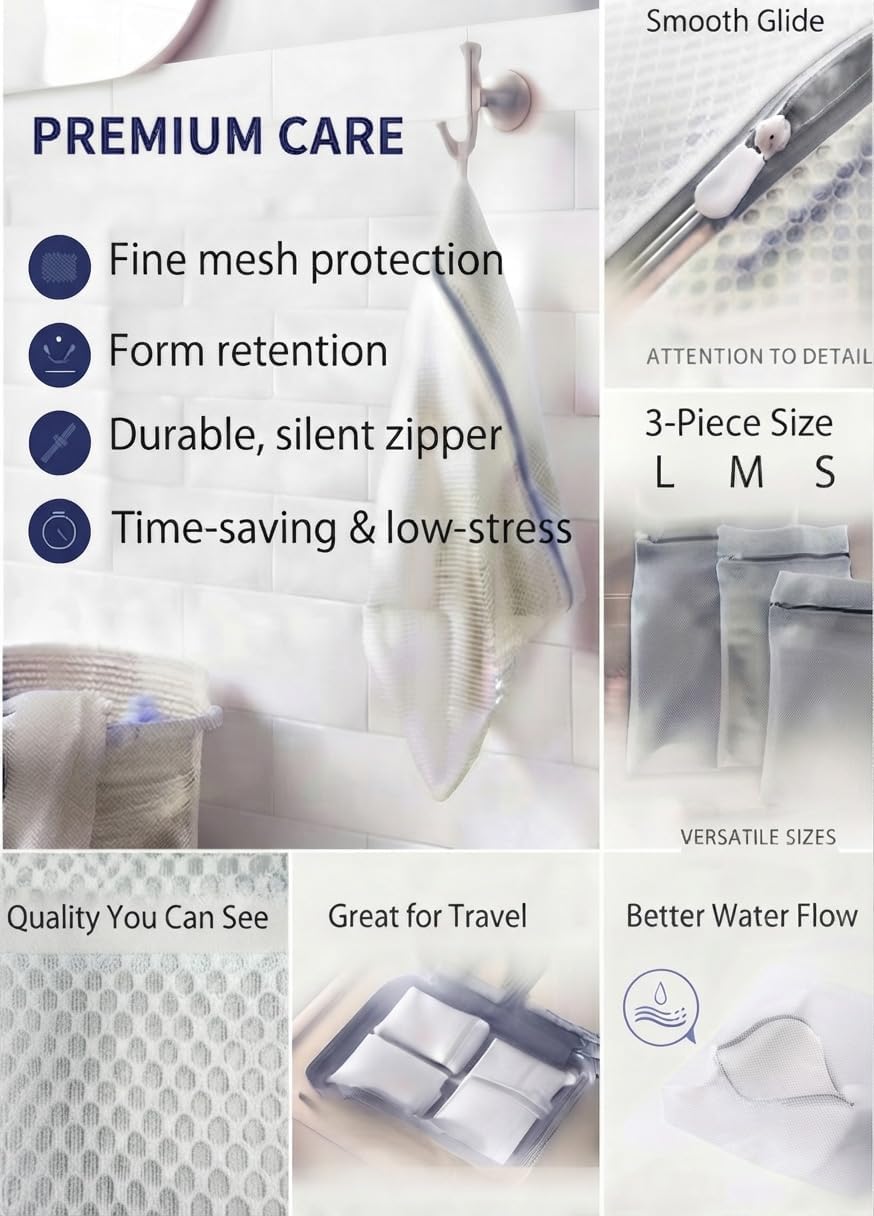 Laundry Bag (L, M, S) Durable Honeycomb Mesh Bags for Delicates