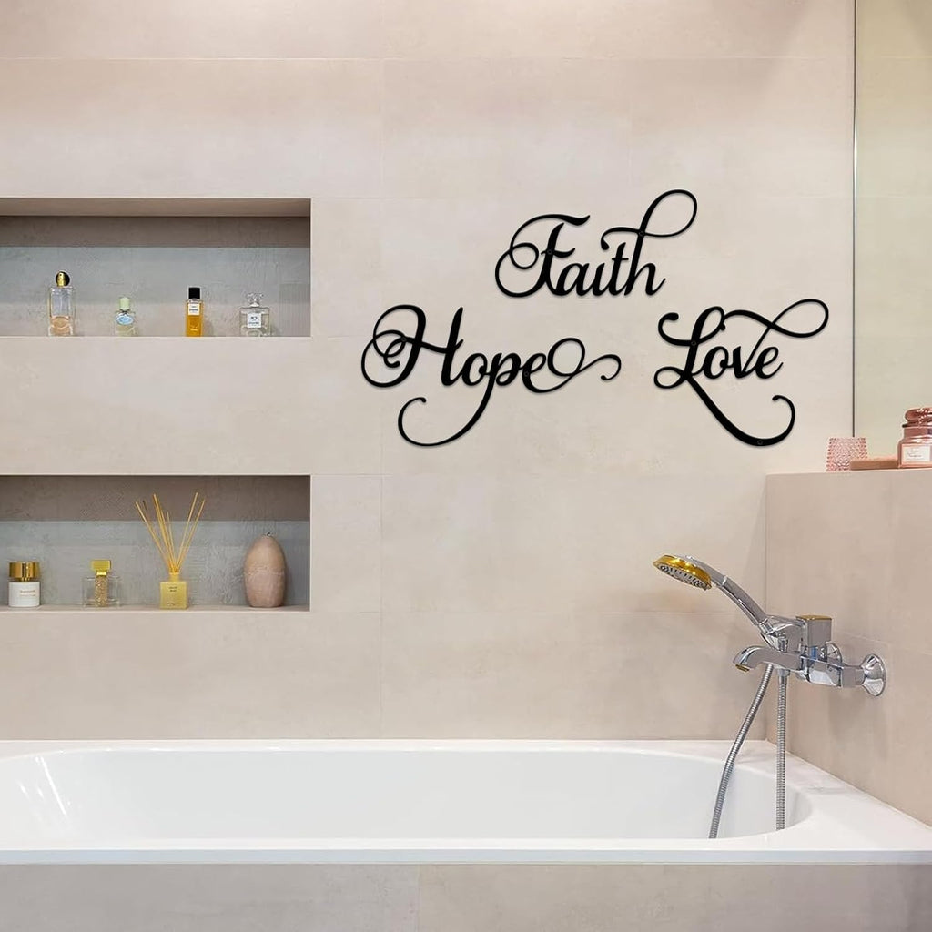ESTART Faith Hope Love 3Pcs Black Metal Farmhouse Inspirational Wall Sign