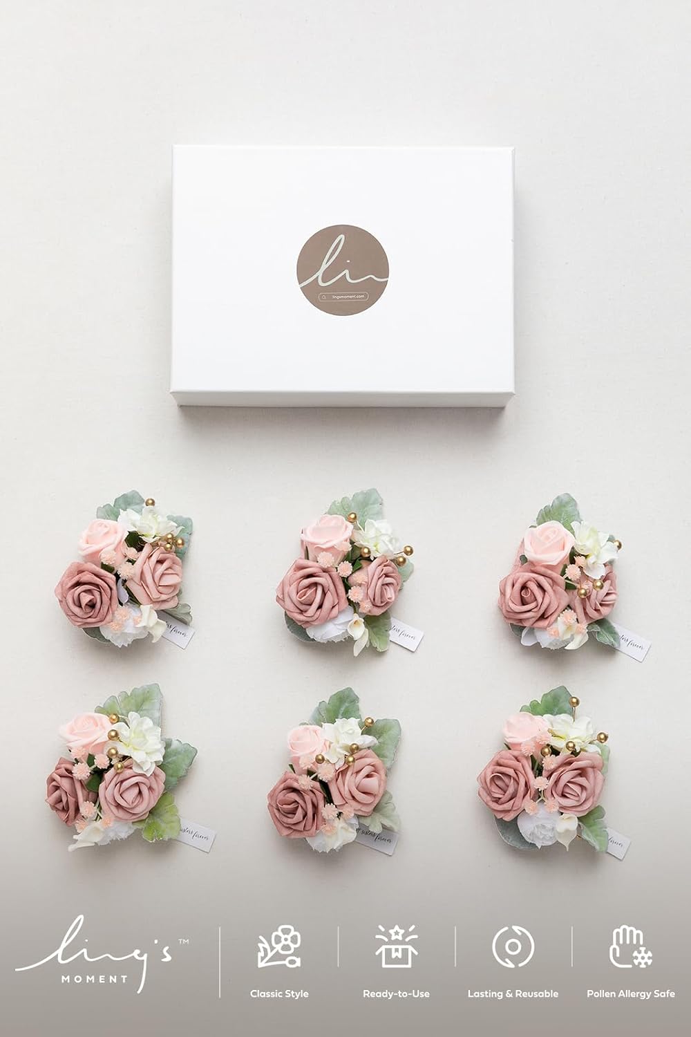 Ling's moment 6pcs Wedding Corsage Wristlet, Dusty Rose Pink