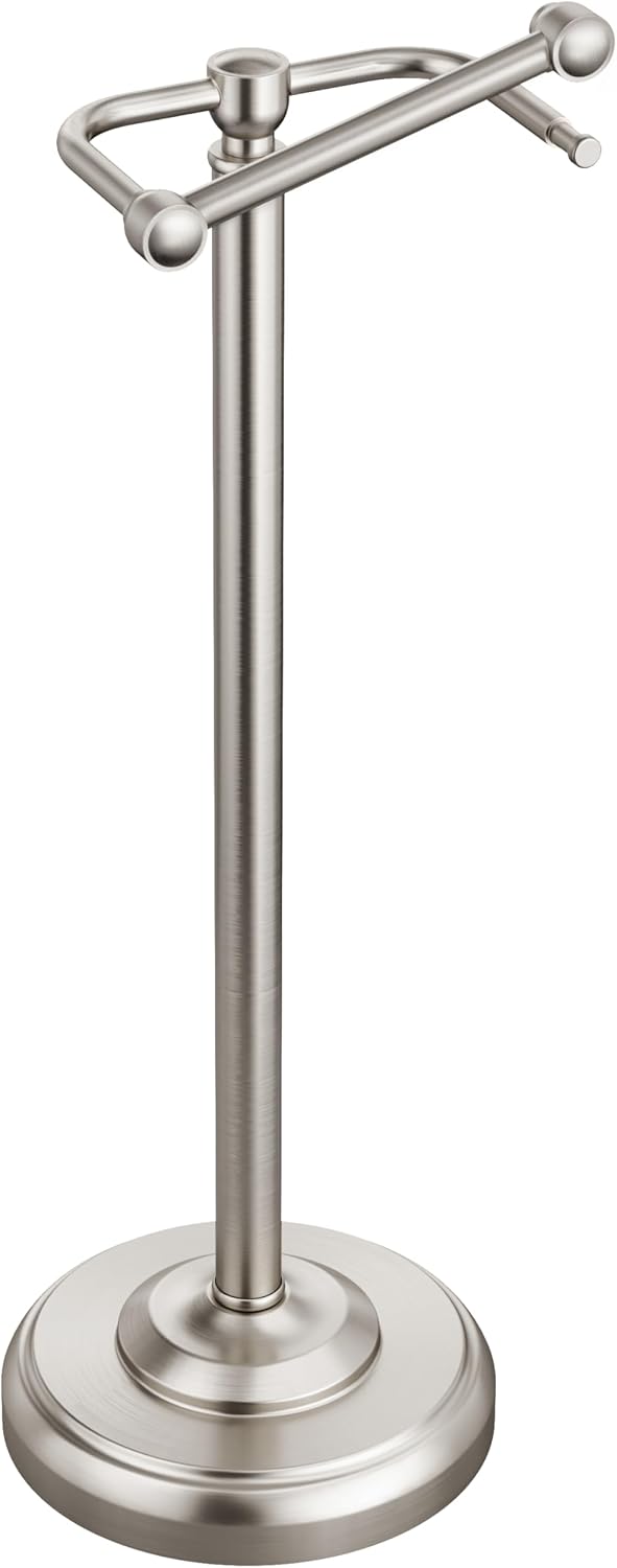 Brushed Nickel Toilet Paper Holder Stand Freestanding, Weighted Base, 22 in