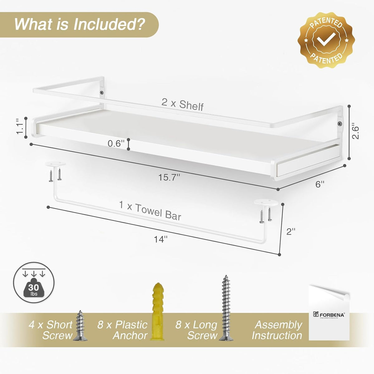 Forbena Bathroom Shelves for Wall Set of 2, White Nursery Floating Book Shelves for Kids Room, Small Wall Mount Bookshelf and Toy Storage Organizer for Baby Toddlers Teens Boys Girls Bedroom