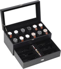 AUTOARK Leather & Velvet Watch Box & Sunglass Organizer,Black,MKAW039