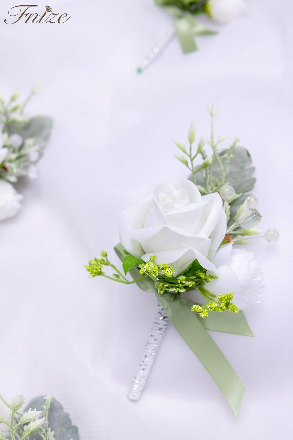 Fnize White Boutonniere for Men Set of 6 Groom Groomsmen Wedding Flower