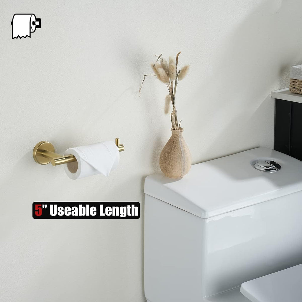 JQK Bathroom Hardware Set, 5-Piece Bath Accessories Set Brass Gold Wall Mount Includes 24 in Towel Bar, 9 in HT Bar, TP Holder, Towel Hook x 2 Brushed Gold, BAS105-BG