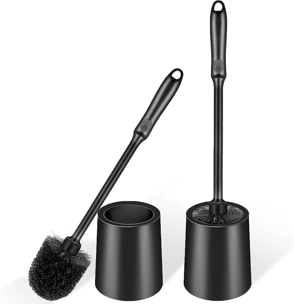 Black Toilet Brush and Holder Set for Bathroom and Toilet Scrubber, 2 Pack