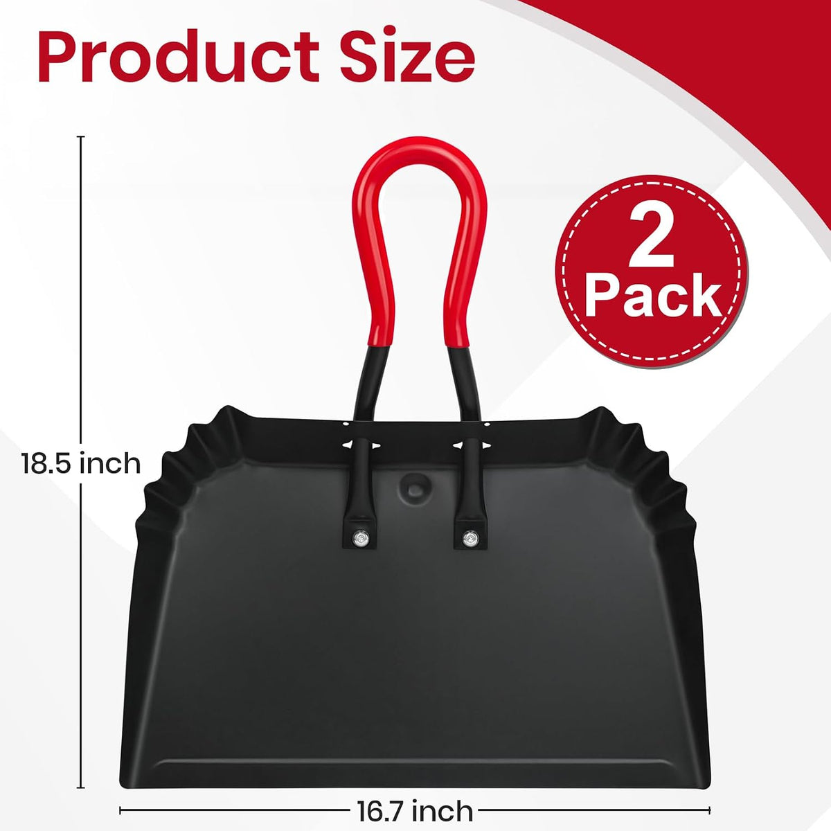 2PK 17” Heavy Duty Dustpan Metal Outdoor Dust Pans with Rubberized Non Slip Handle Extra Large Shovel Scooper for Commercial&Industrial Uses