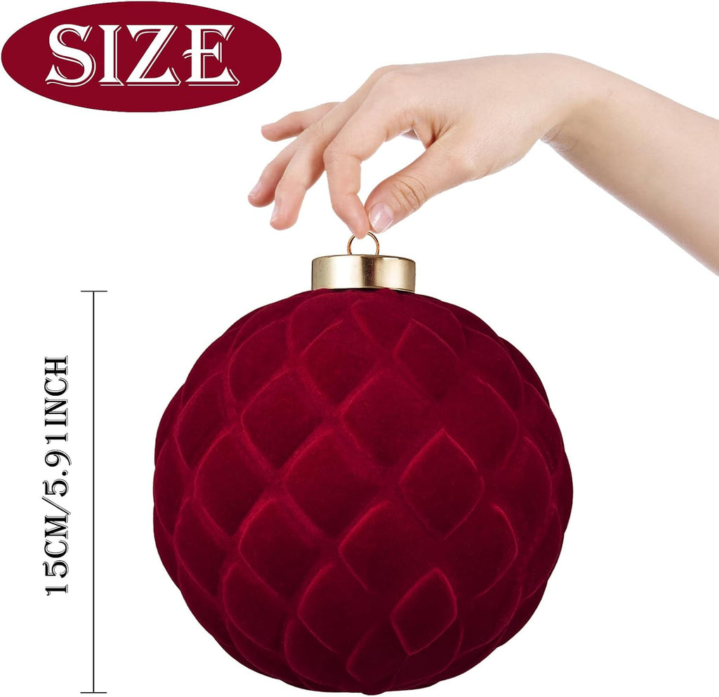 Large Velvet Christmas Ball Ornaments - 6 Inch Flocked Christmas Balls Shatterproof Decorative Hanging Ornaments Set for Xmas Tree Holiday Wedding Party Decor (Burgundy, 2pcs)