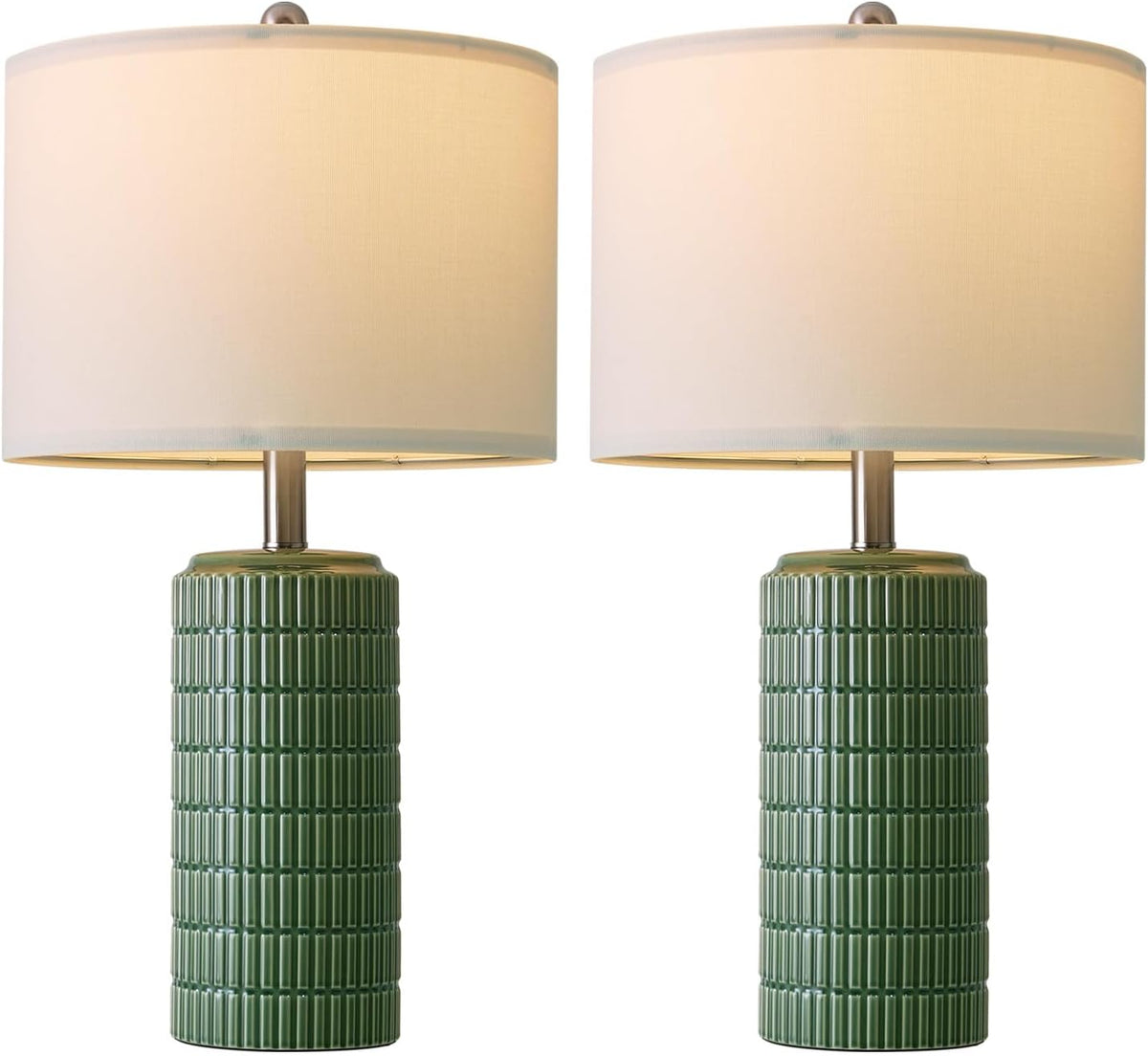PoKat 24" Modern Ceramic Table Lamps Set of 2 for Bedroom, Green Bedside Lamps for Night Stands, Farmhouse House Decor Nightstand Table Lamps for Living Room End Table Green