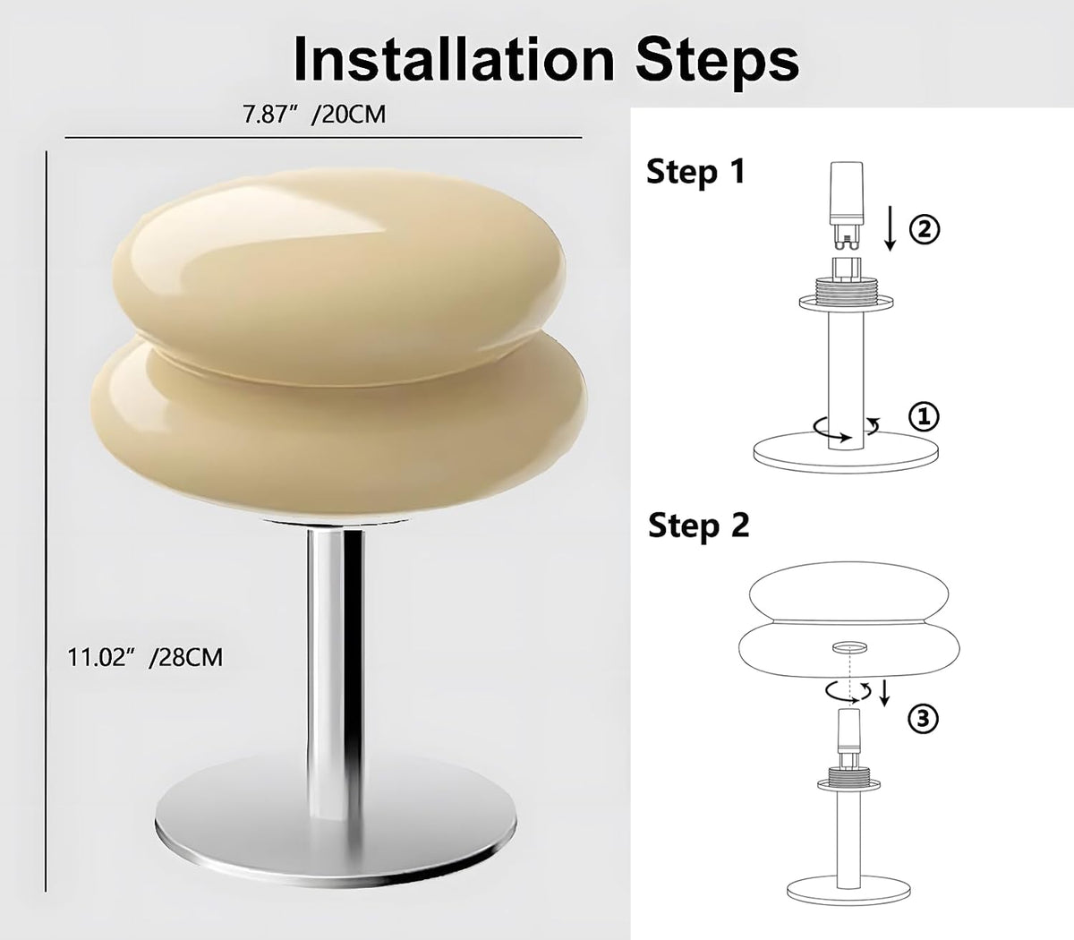Glivpny Mushroom Lamp Table Lamp, Mid Century Modern Bedroom Lamps(Cream)
