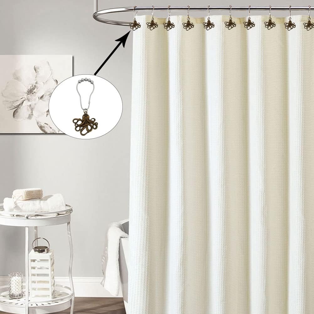 12Pcs Decorative Octopus Shower Curtain Hooks for Bathroom Rod, Bronze