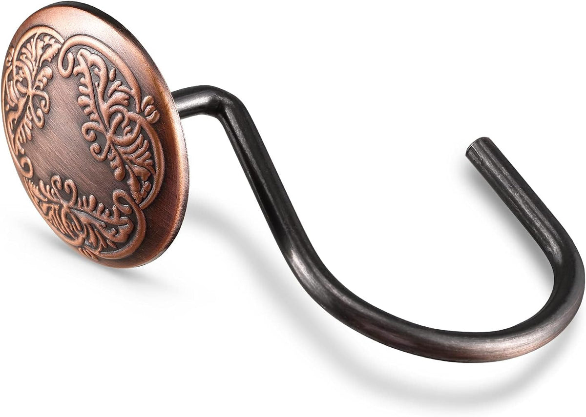 Chictie Bronze Shower Curtain Hooks Rings-Oil Rubbed Decorative Shower Curtain Hooks,Set of 12 Metal Rustproof Shower Hangers Rings for Bathroom Curtains Rods Vintage Brown Pattern Design