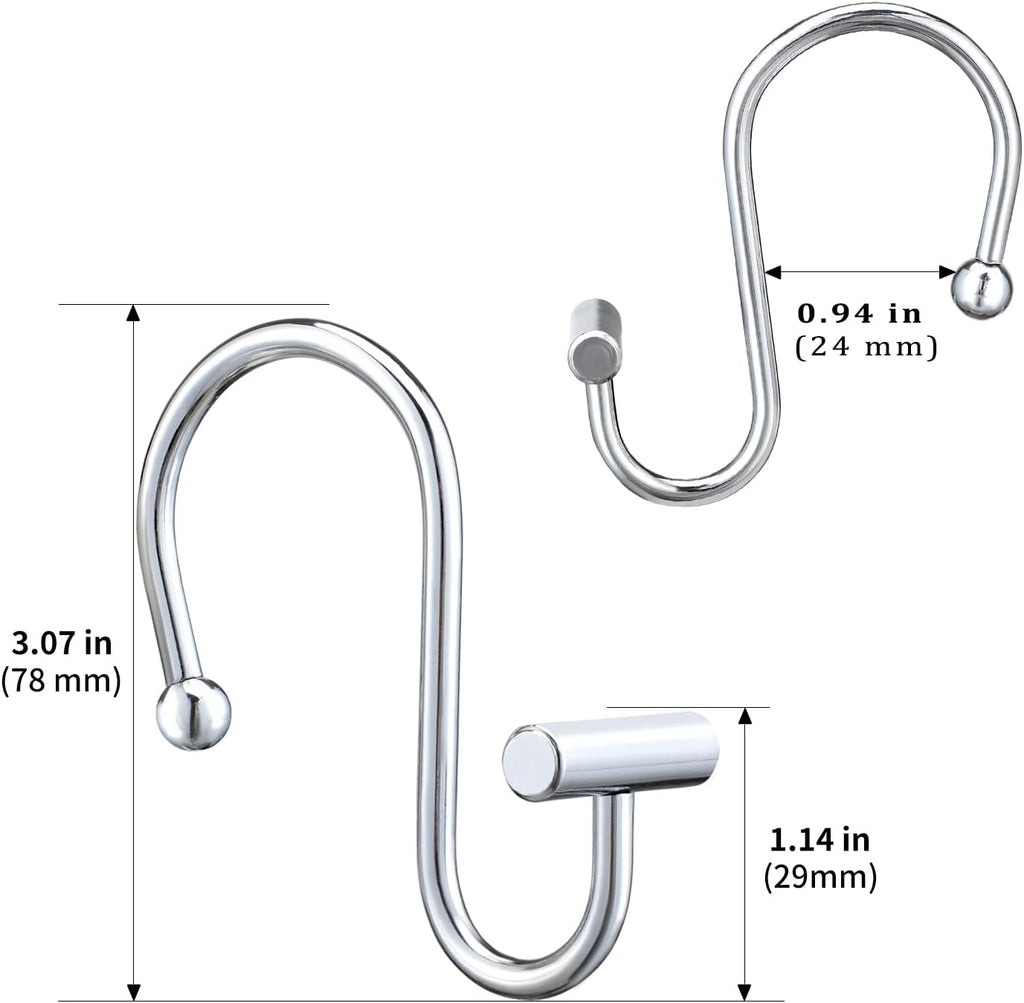 Silver Shower Curtain Hooks,Rust Proof Shower Curtain Rings for Bathroom,Chrome T-Bar Metal Decorative Shower Curtain Hooks Hangers for Shower Curtain Rod,Set of 12