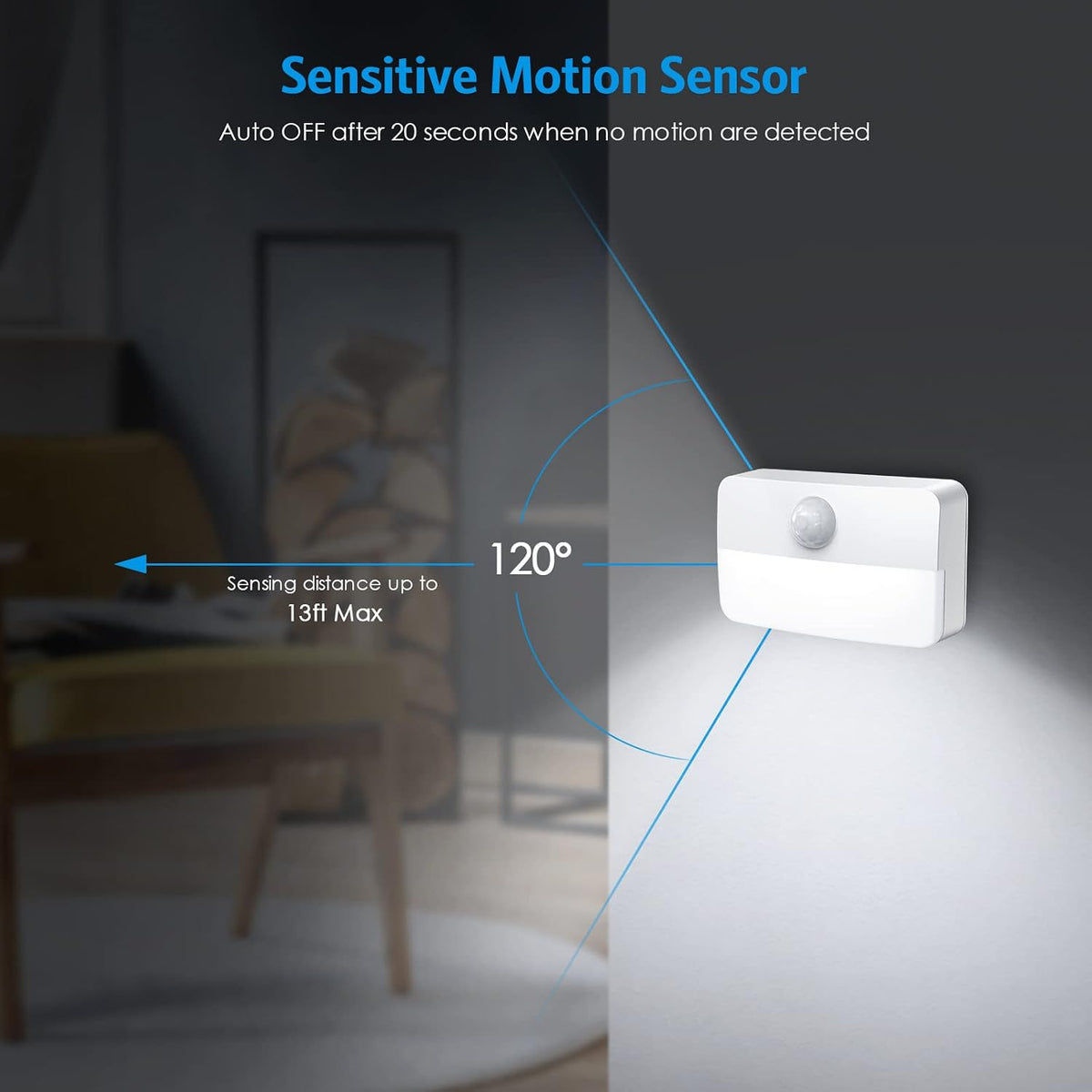 AMIR 4 Pack Mini Motion Sensor Stair Light for Indoor, Battery-Powered LED Night Light, 40 Lumen 6500K, Cordless Closet Lights, Safe Lights for Stairs, Hallway, Bathroom, Kitchen, Cabinet