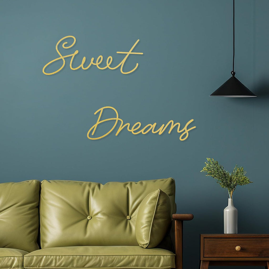 Zzbakress Sweet Dreams Wall Decor Above Bed, Metal Bedroom Above Bed Wall Decor, Rustic Farmhouse Bedroom Wall Hanging Signs Wall Art Decor for Women (Gold, Farmhouse)
