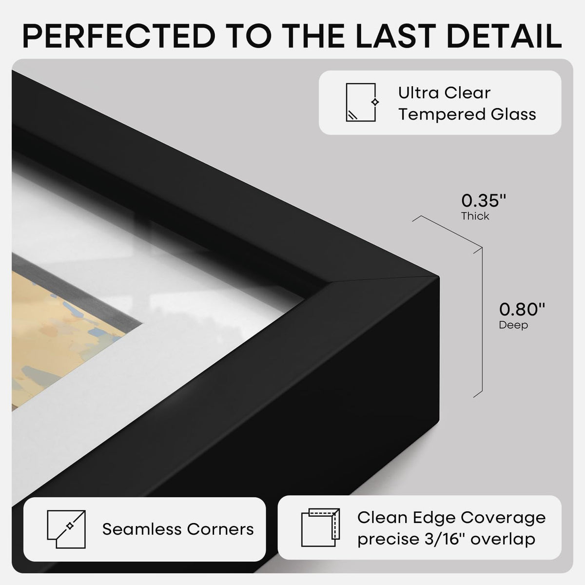Homeforia 5x7 Black Picture Frame, High-End Metal, 4x6 Mat, Glass