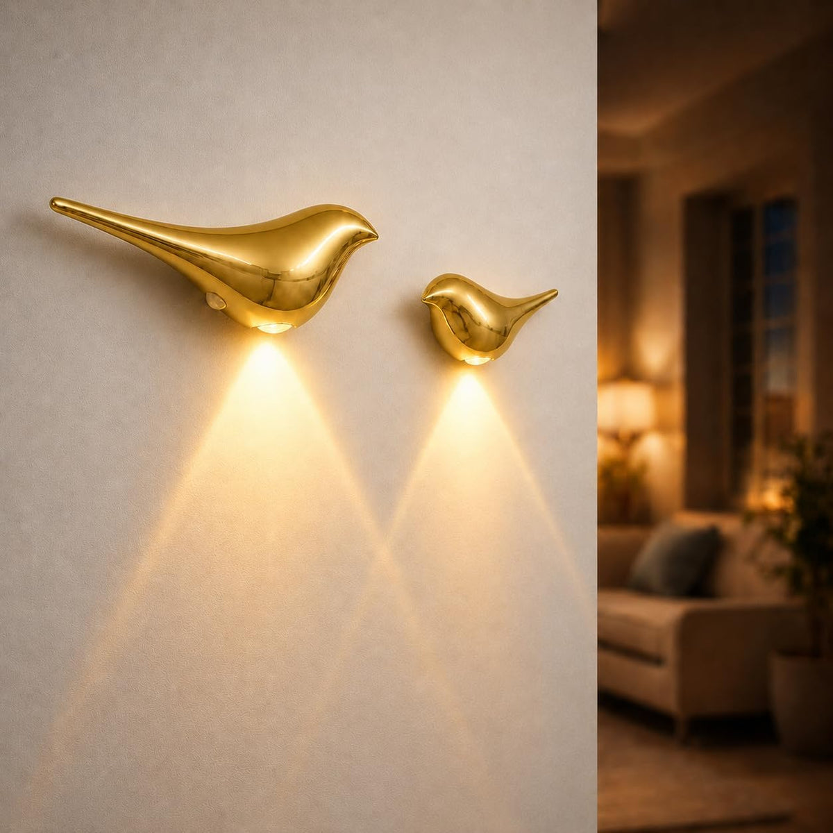 2-Pack Indoor Motion Sensor Bird Wall Lights, Golden