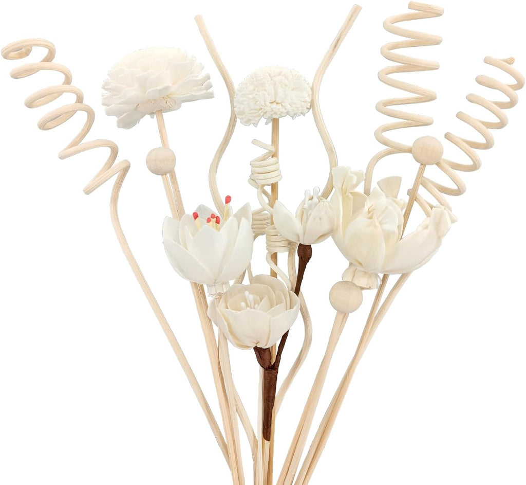 15 Reed Diffuser Sticks, Natural Paper & Floral Rattan Set