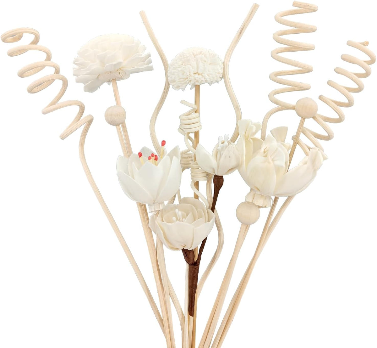 15 Reed Diffuser Sticks, Natural Paper & Floral Rattan Set