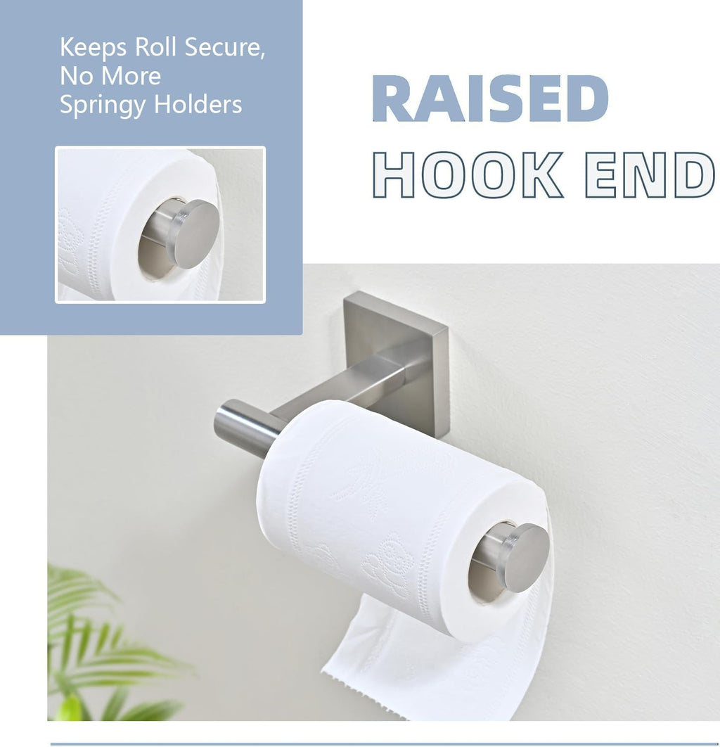 Toilet Paper Holder Set with 2 Robe Hooks, Brushed Nickel