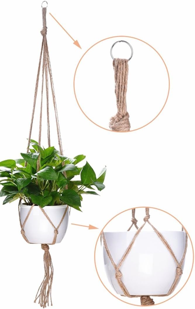 Plant Hanger, Double Plant Hanger Indoor Outdoor Hanging Planter,Hanging Plant Holder-Handmade Cotton Rope 4 Legs 2 Tier 49”3 Tier 68”(Supports 5 Flower Pots) 2 Pack