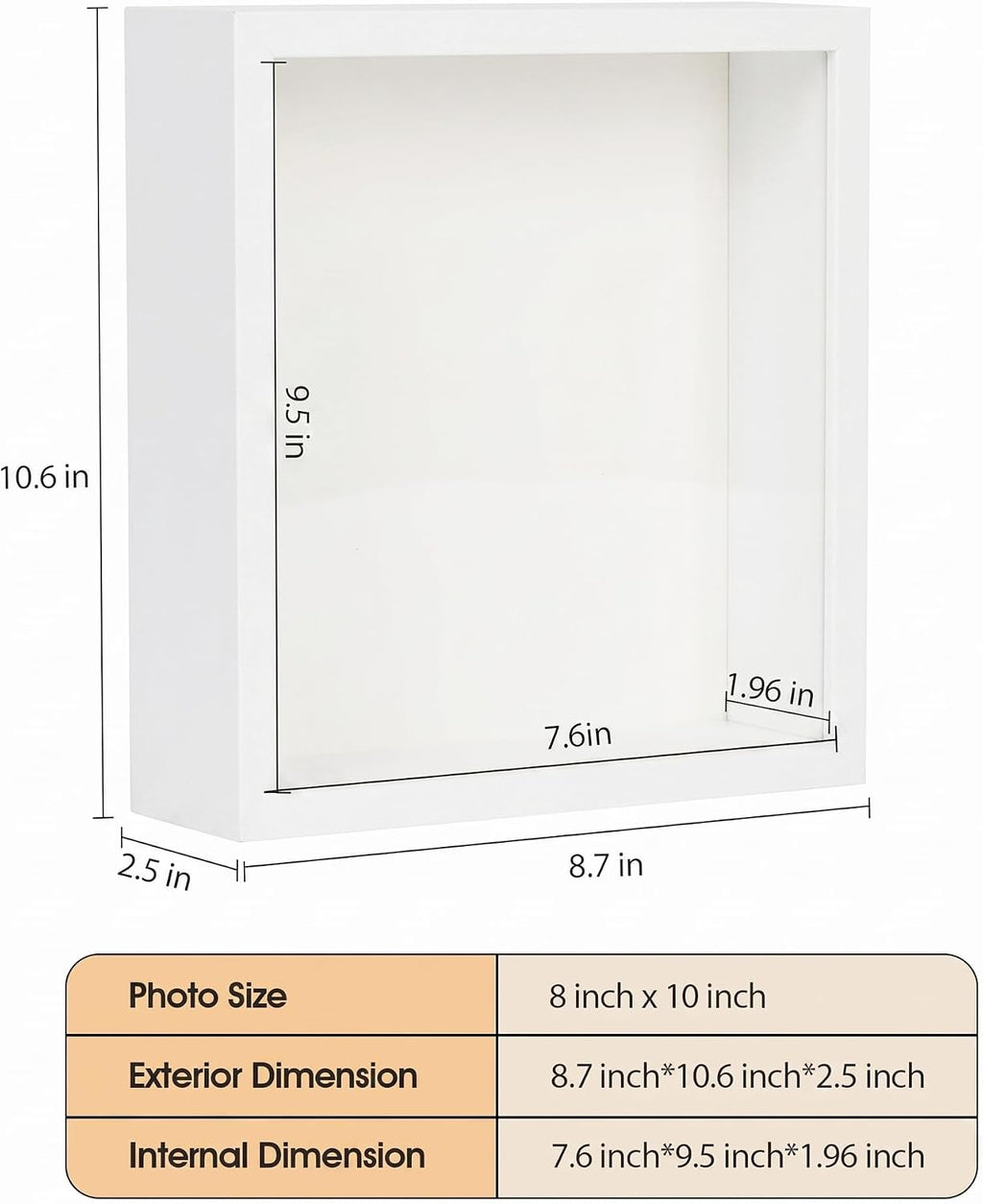 4 Pcs 8x10 Shadow Box Frame-1.96" Deep Keepsake Box 3D Picture Frame/White