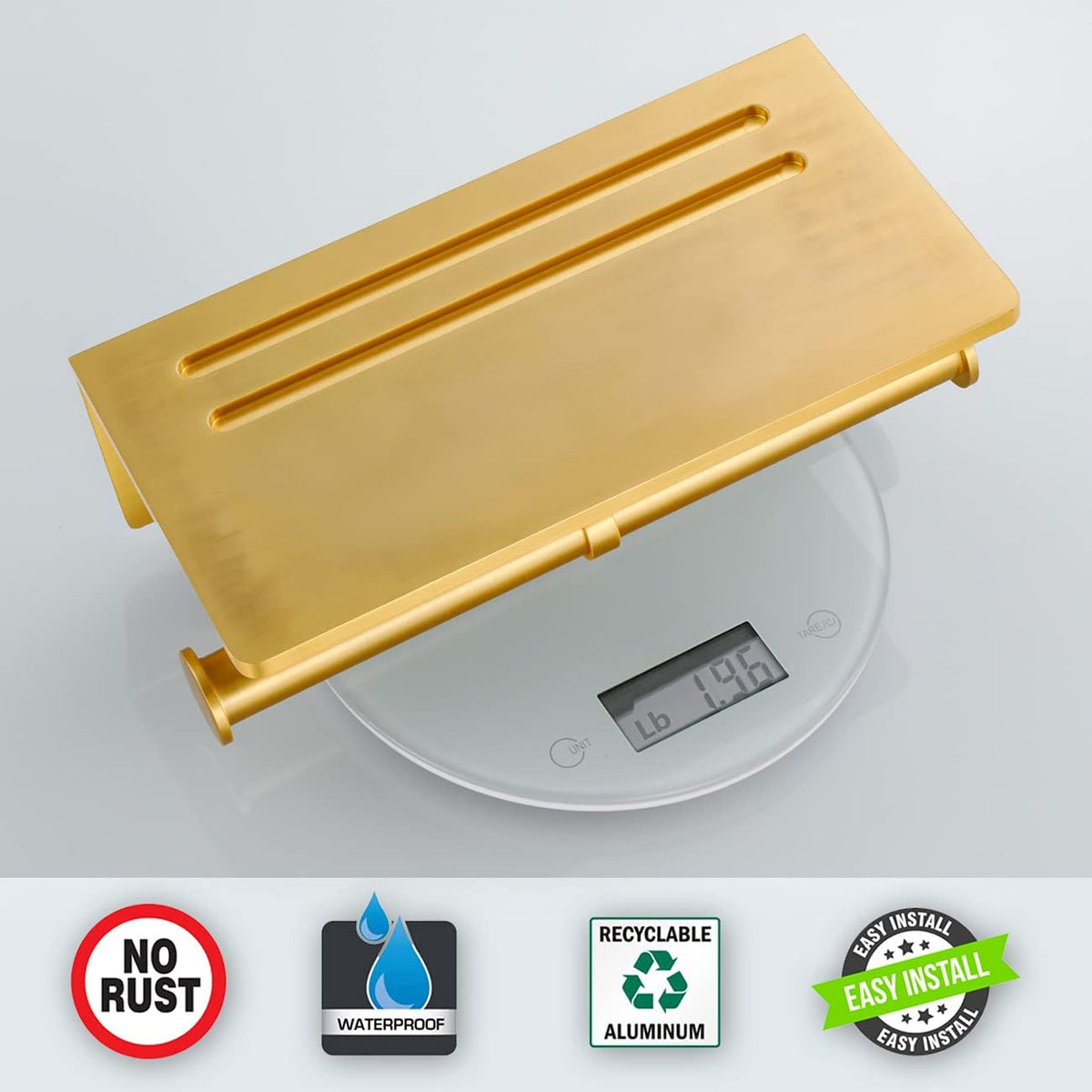 Toilet Paper Holder with Phone Shelf - Aluminum Double Roll Tissue Holder