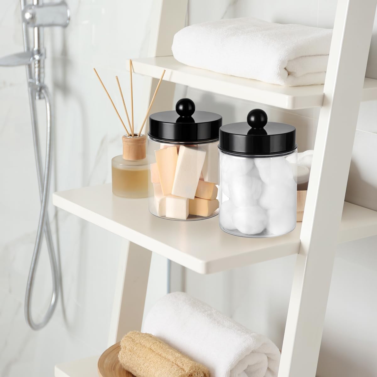 3PC Farmhouse Decor Qtip Holder Apothecary Jars, (Black, Plastic)