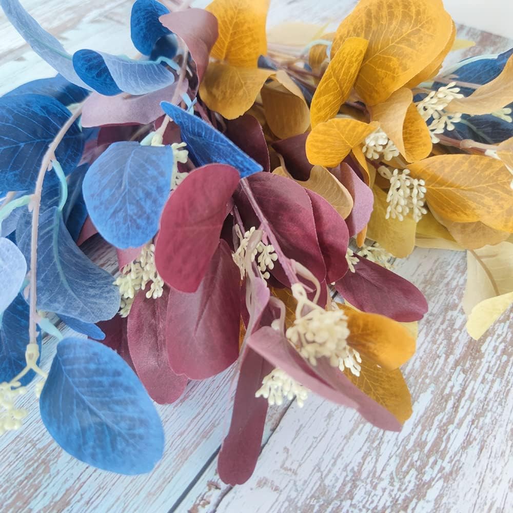 8Pcs Artificial Eucalyptus Leaves Stems Faux Eucalyptus Plant Branches for Vase Filling Home Decoration Flowers Wedding Holiday Arrangement (Color Mixing)
