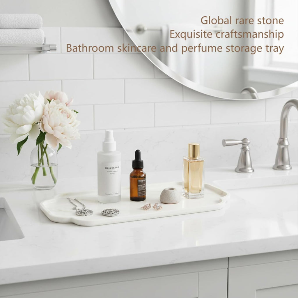 MARMOR Natural Calacatta Marble Tray, Luxury Vanity Tray for Bathroom Counter, Perfume Organizer, Jewelry Tray, Candle Holder Decor, Kitchen Countertop Organizer, Elegant Home Decorative Tray Gift