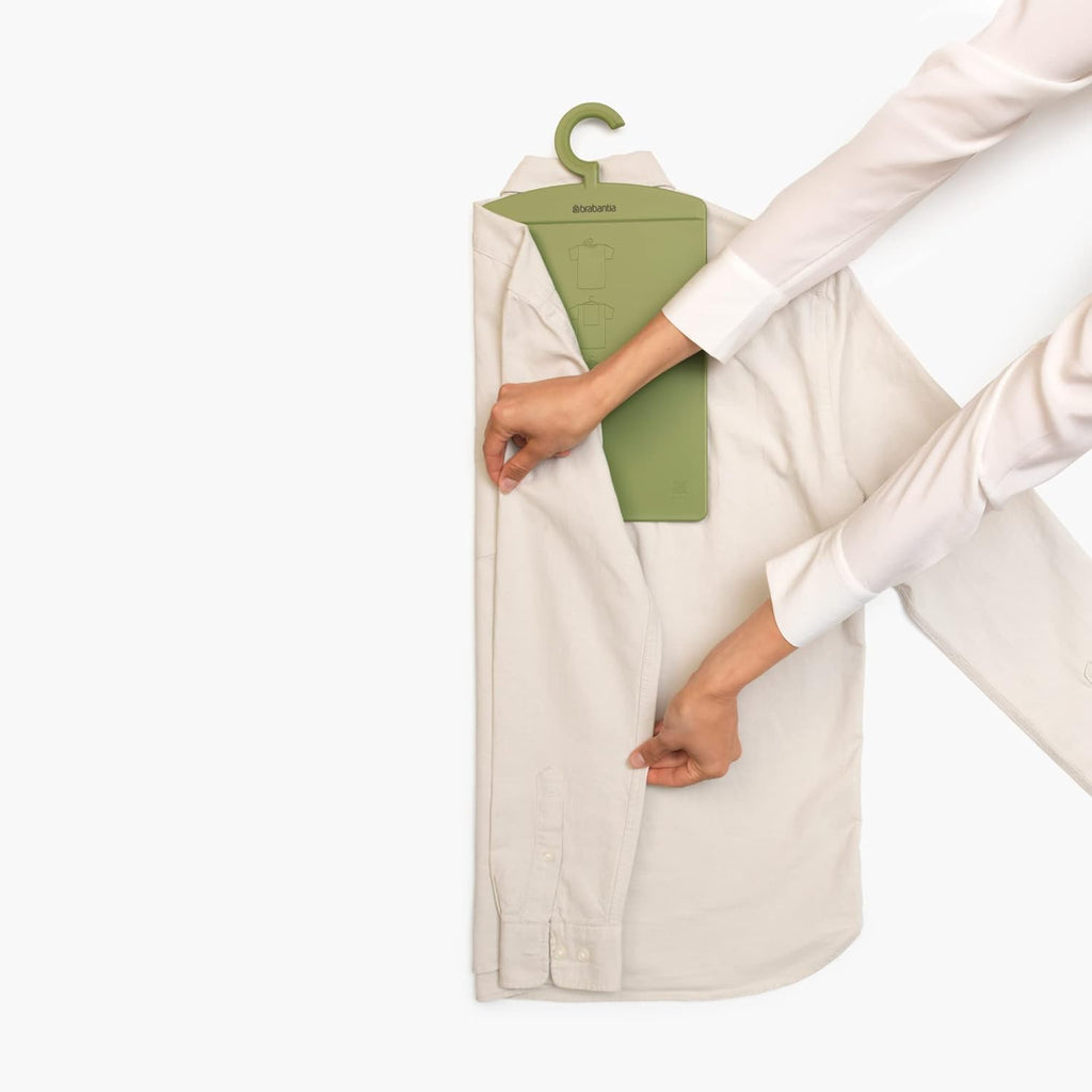 Brabantia Shirt Folder Board with Hanging Hook & Instruction Images | Calm Green | Clothes Folder Laundry Helper for Tidy Closet | Folds T-Shirts & Sweaters Without Creases | Hang to Store in Closet