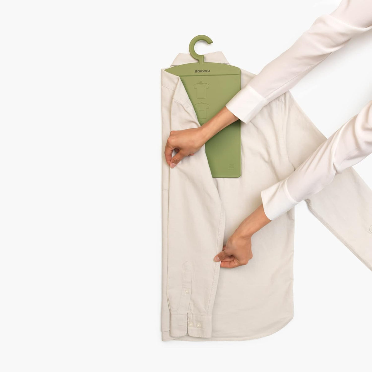 Brabantia Shirt Folder Board with Hanging Hook & Instruction Images | Calm Green | Clothes Folder Laundry Helper for Tidy Closet | Folds T-Shirts & Sweaters Without Creases | Hang to Store in Closet