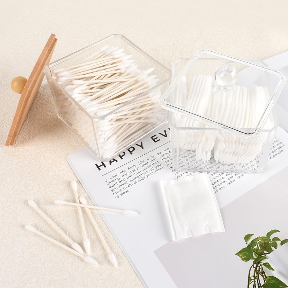 2 Pack Qtip Holder, Acrylic Bathroom Organizer Canister with Lid