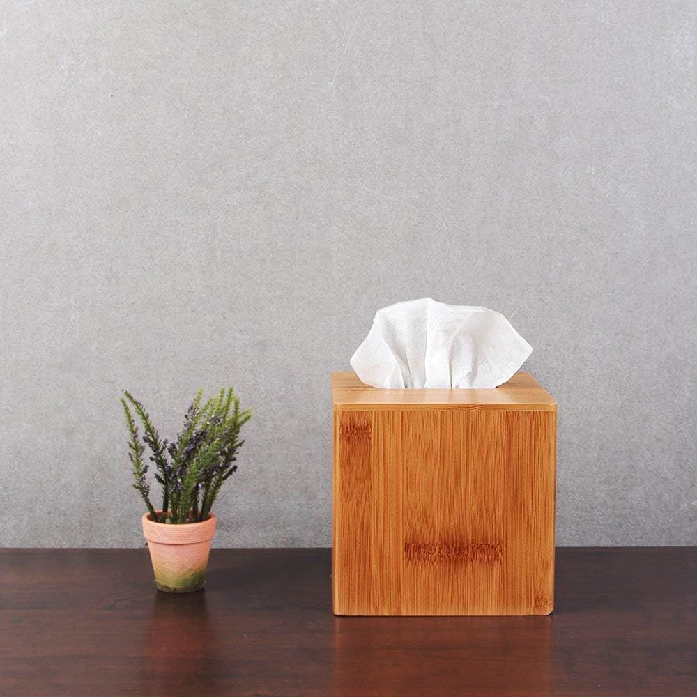 J JACKCUBE Design Premium Bamboo Tissue Box Cover – Modern Square Design for Home, Office, and Bathroom – Eco-Friendly and Durable Tissue Holder - MK273A
