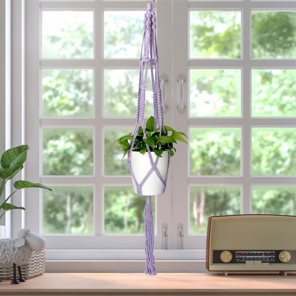 Hanging Planter, Purple, Indoor, Diamond, Wall Mount, English, Cotton, 7x2x35 Inches, 1 Pack