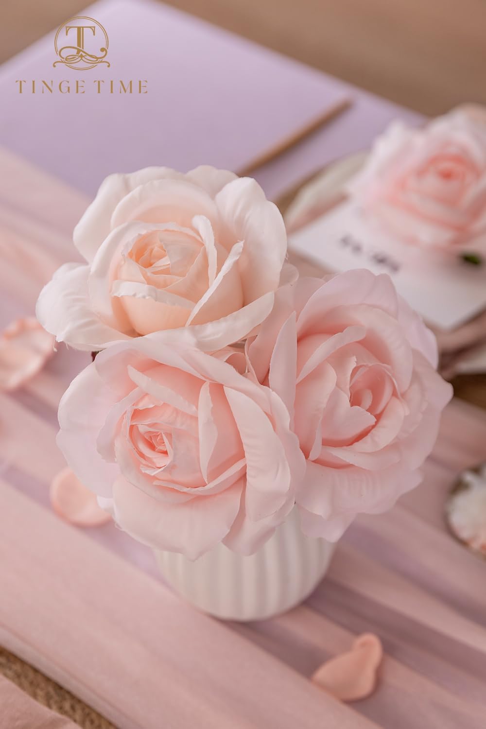 TINGE TIME Pink Artificial Flowers Combo Box Set, 16PCS Fake Rose Silk Flower w/Stem for DIY Wedding Bouquets Centerpieces Baby Shower Party Home Spring Decoration (Light Pink & Deep Pink)