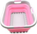 SAMMART 41L (10.8 gallon) Collapsible 3 Handled Plastic Laundry Basket - Foldable Pop Up Storage Container/Organizer - Portable Washing Tub - Space Saving (3 handled rectangular, Grey/Pink)