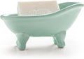 Soap Dish, Ceramic Soap Holder with Drainage for Shower, 1 Pack Bar Soap Tray, Keep Soap Dry & Easy Clean, Sponge Holder for Bathroom, Bathtub Kitchen Sink (Green)