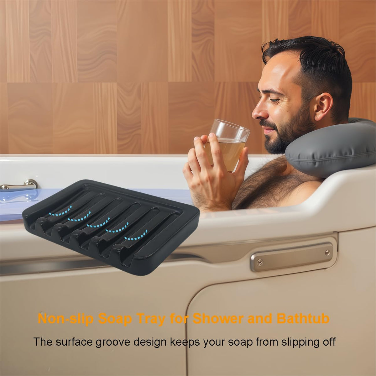 Self Draining Soap Dish, Ceramic Soap Holder for Shower, Vonpri Waterfall Bar Soap Case Saver Tray Sponge Organizer Keep Dry for Bathroom Kitchen Counter Sink (1, Black)