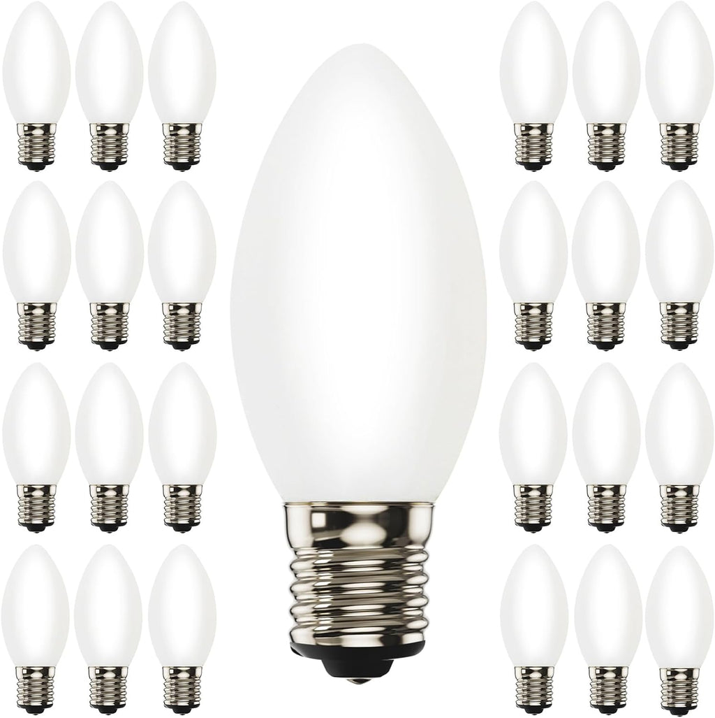 C9 LED Replacement Christmas Lights Bulbs, Plastic Shatterproof LED Bulbs for Christmas Outdoor Patio String Lights, 0.6W Equivalent to 7W, White Night Light Bulbs, E17 Intermediate Base, 25 Pack