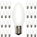 C9 LED Replacement Christmas Lights Bulbs, Plastic Shatterproof LED Bulbs for Christmas Outdoor Patio String Lights, 0.6W Equivalent to 7W, White Night Light Bulbs, E17 Intermediate Base, 25 Pack